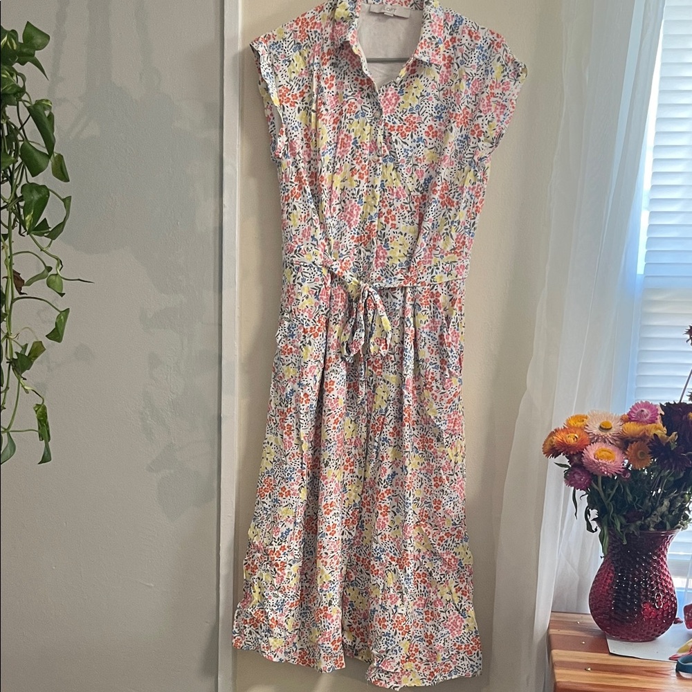 LOFT Floral Midi Dress in Multicolor